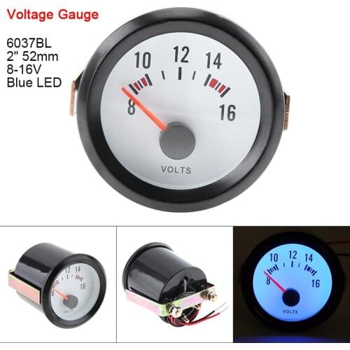 6037BL 2" 52mm 12V Blue LED Voltage Meter Gauge Boost Gauge Tachometer/Oil Temp Meter/Oil Pressure Gauge with Sensor for Cars