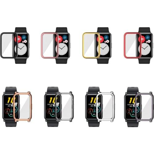 TPU Soft Glass Screen Protector Case Shell Edge Frame For Huawei Watch Fit/Honor ES Strap Band Protective Bumper Cover Accessory