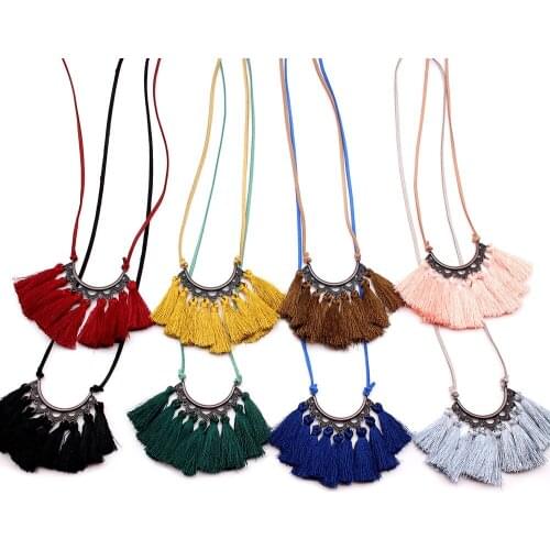 Fan-Shaped Retro Long Tassel Pendant Necklace Leather Rope Chain Bohemian Sweater Chain Fashion Jewelry