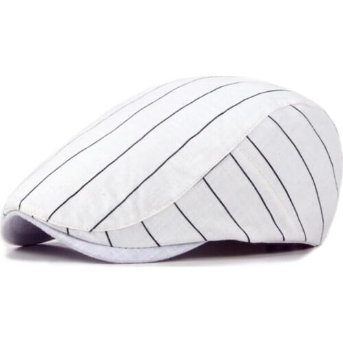 Spring and Summer Mens Hat Beret Striped Cotton and Linen Breathable Cap Forward Cap Womens Hat