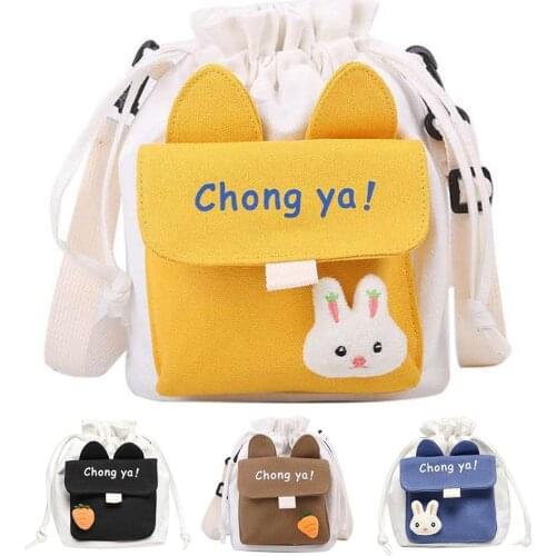 Women Canvas Cartoon Cute Rabbit Carrot Design Crossbody Bags Shoulder Pouch