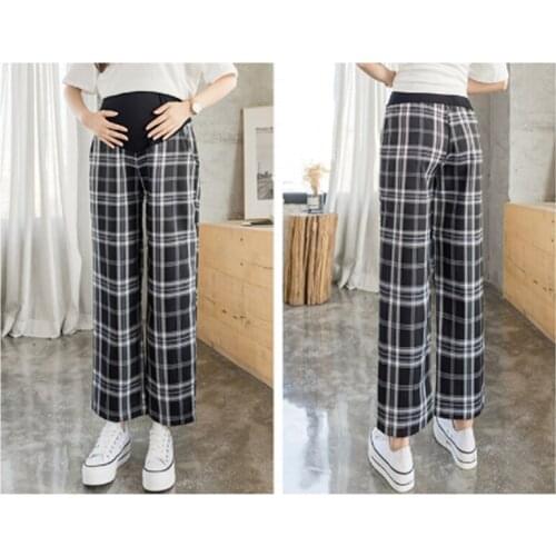 Maternity Women Pants 2021 New Belly Long Trousers For Pregnancy Women Cotton Plaid Loose Pants Women Clothing T0038