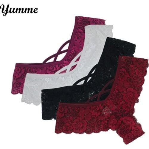 Women Lace Flowers Pattern Lingerie Sexy 4PCS Low Waist Solid Color Underwear Panties Ladies Fashion G-string Lingerie Thongs