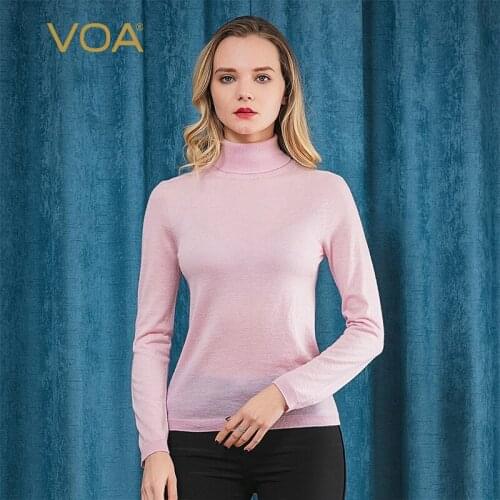 VOA pure cashmere seamless 16 needles 60 integrated molding high collar long sleeve worsted cashmere sweater RLB378