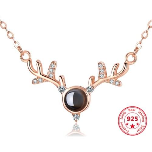 925 Sterling Silver Fashion 100 Language Antler Clavicle Chain Ladies Pendant