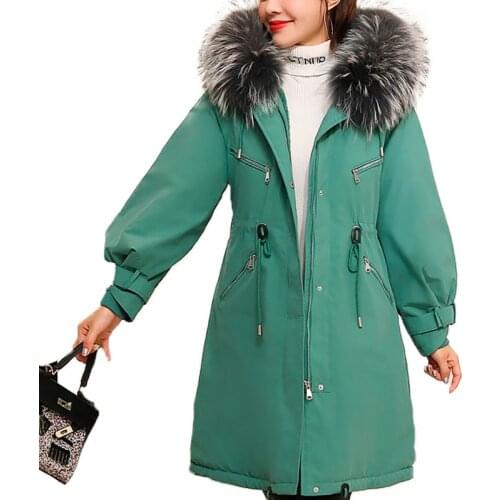 Winter Women Long Cotton Jacket New Korean Padded Fur Collar Hooded Parka Coat Thick Warm Loose BF Style Jackets Female Casual