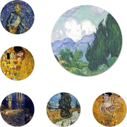 58mm Kiss Gustav Klimt Van Gogh Starry Night Star Icons Pins Badge Decoration Brooches Metal Badges For Backpack Decoration