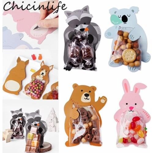 10Pcs Animal Rabbit Koala Fox Bear Cards Candy Plastic Bags Birthday Party Decor Baby Shower Snack Cookie Gift Packaging Bags
