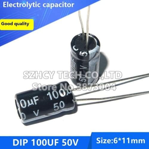 100pcs DIP 100UF 50V 6*11 Electrolytic capacitor