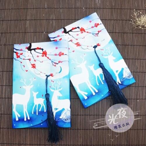 16 Sheets/Set Christmas Elk Luminous Postcard with Tassel/Greeting Card/Message Card/Birthday Gift Card