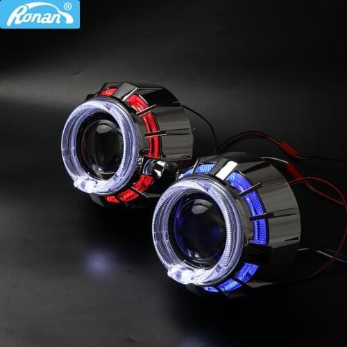 2.5" mini ver8.1 bixenon H1 projector lens H4 H7 socket double LED optical white angel eyes car styling retrofit headlight