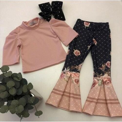 2PCS Toddler Kids Baby Girls Ruffle Top Flare Bell Long Pants Winter Outfits Autumn Clothes Set