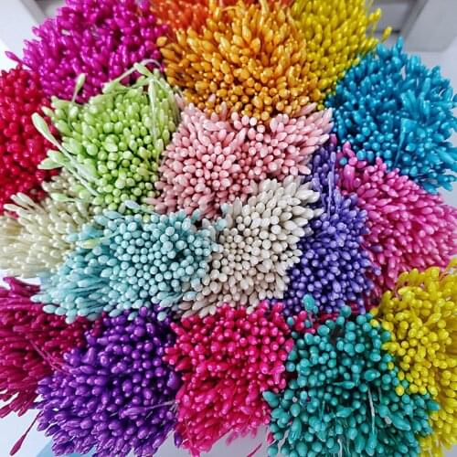 288pcs/lot Random Mixed Double Heads DIY Artificial Mini Pearl Flower Stamen Pistil 1mm Floral Stamen For Wedding Decoration DIY