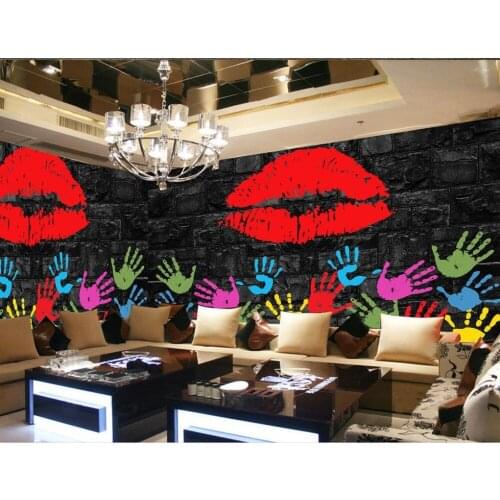 3d wallpaper for room Retro personality lipstick graffiti cozy bar ktv box backdrop mural 3d wallpaper