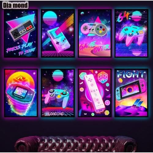 5D DIY Diamond Painting Games Console Playstation Full Drill Diamond Embroidery Game Controller Mosaic Cross Stitch Home Decor