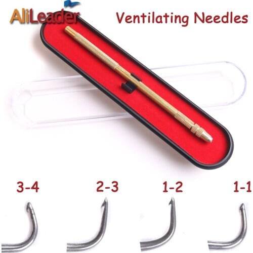 Alileader 1 Set Professional Bronze Ventilating Needles For Wig Making Lace Wig Holder 4Pcs Needles Crochet Hook Extension Tools