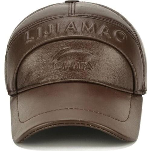 SILOQIN Snapback Cap Mens Cowhide Leather Hat Warm Baseball Caps Adjustable Size New Autumn Winter Ear Protection Earmuffs Hats