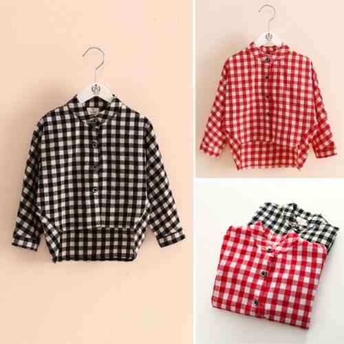 Girls Blouse 2018 Autumn Spring 2-10 Years ChildrenS Clothing Black Red Single Breasted Long Sleeve Kids Baby Girl Plaid Shirt