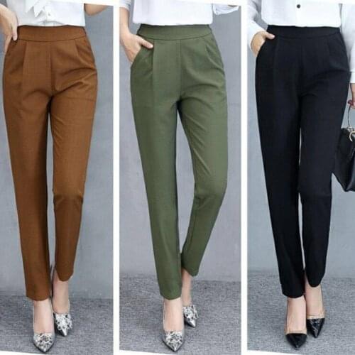 Harem Pants Women Thin Casual Elastic Slim Elastic Waist Trousers Women Green Black Caramel Pants