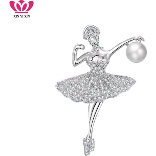 CZ Crystal The Girl with the Lantern Brooch Color Round Pearl Brooches Pin Lady Jewelry Elegant Women Jewelry Party Gift