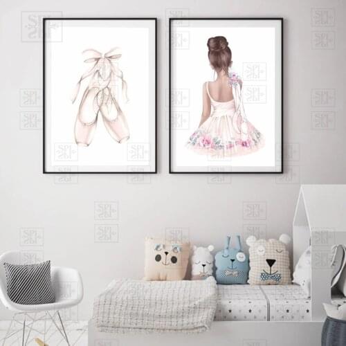 Ballet Dance Girl Baby Nursery Wall Art Canvas Poster and Prints Pink Cartoon Painting Nordic Kids Decoration Picture Room Decor