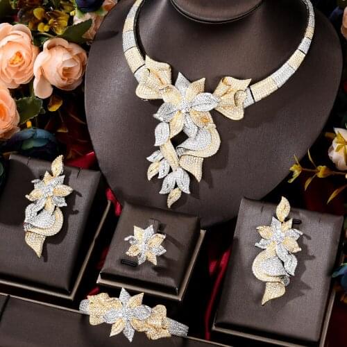 GODKI Luxury Flower Statement Necklace 4PCS Nigerian Bridal Jewelry Sets For Women Wedding Zircon Dubai Indian jewelry Sets 2020