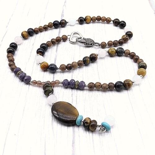 Good Quality Women Short Necklace Stone And Wood Bead By Hand Make Jewelry Girls Gift Pendant Necklaces Yoga Jewelry