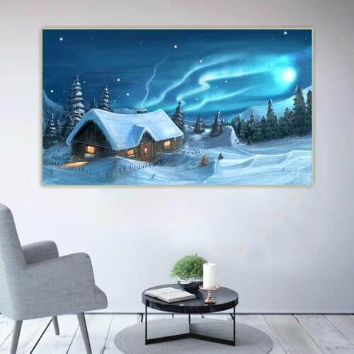Citon Christmas night Snowy day Snowman Xmas Canvas Oil Painting Artwork Poster Picture Backdrop Wall Decor Home Decoration