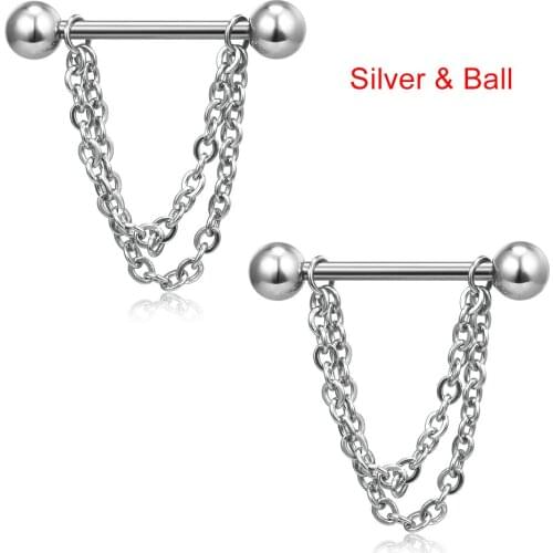 1 Pair Pierced Nipple Breast Rings Nail Barbell Steel Chain Pendant Body Piercings Jewelry C66