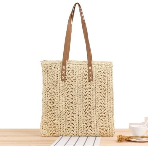 Fashion Woevn Straw Shoulder Bag Handmade Beach Tote Bag For Women Large Capacity Casual Handbags Female Zipper Shoulder Bags