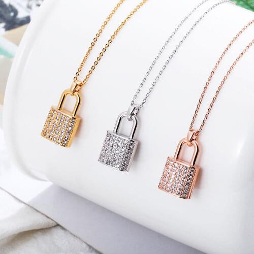 Trendy CZ Zircon Lock Pendant Neckalce For Women Gold color Padlock Choker Necklace Womens Party Wedding Gift Colar mulher