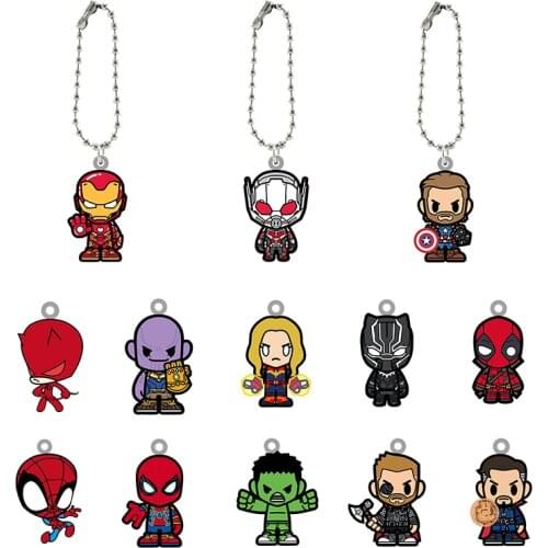 Disney New Keychain Spiderman Hulk Iron Man Cartoon Q Version Keychain Pendant Keychain Marvel Theme Acrylic Doll Keychain