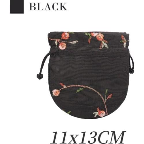 New Black Classic Chinese Embroidery Brocade Drawstring Jewelry Storage Travel Bags For Femal Jewellery Packaging Handbags