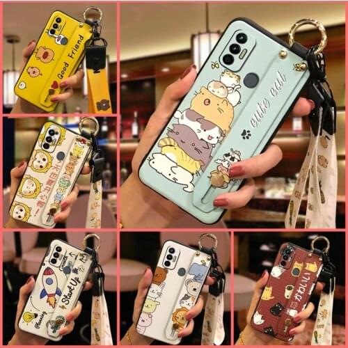 New Back Cover Phone Case For Tecno Spark 7 Fashion Design Wrist Strap Durable Cartoon New Arrival