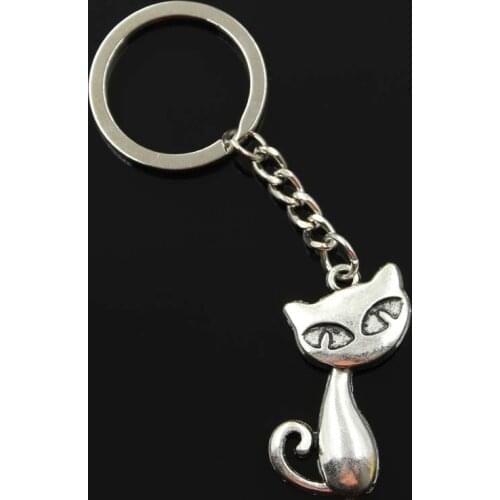 New Fashion Men 30mm Keychain DIY Metal Holder Chain Vintage Cat Fox 39x32mm Silver Color Pendant Gift
