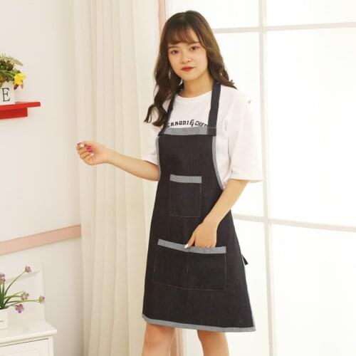 Simple denim canvas apron wear-resistant and durable warehouse anti-fouling housework cleaning thickened pocket waist