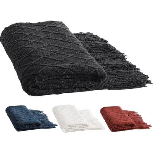 Rhombus Acrylic Knit Woven Blanket,Soft Nap Throw With Tassel For Bed Sofa Travel Picnic, Suitable For All Seasons