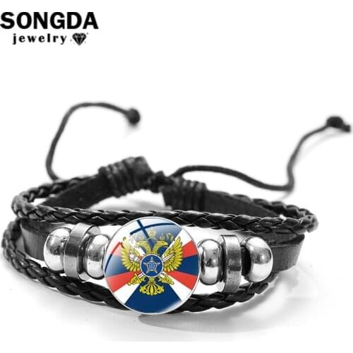 SONGDA Russia Emblem Pekhota Badge Pattern Bracelets Trendy Glass Surface Black Adjustable Bracelet Gifts For Boys Accessories
