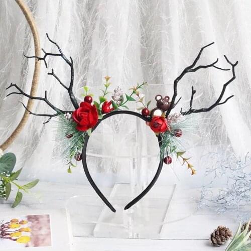 Christmas Headband Antlers Deer Horns Fairy Tale Flower Tree Branch Retro Hair Hoop Crown Festival Party Props Xmas Costume