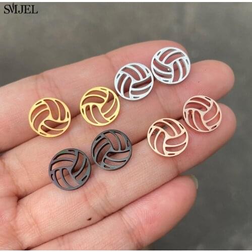 Punk Black Volleyball Earrings for Women Men Stainless Steel Fashion Geometric Ball Shape Stud Earrings Sport Jewelry Club Gifts