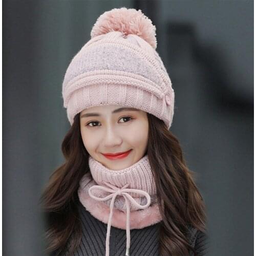 4Pcs/Set Women Winter Thick Knitted Beanies Hats Letters Hat Scarf Face Cover Gloves Warm Set For Girls Warm Outdoor Riding Sets