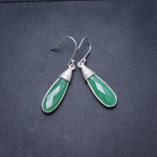 Natural Chalcedony Handmade Unique 925 Sterling Silver Earrings 1.75" Y3213