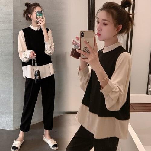 Spring Summer Thin Patchwork Maternity Shirts + Belly Pants Sets Fashion Casual Suits Clothes for Pregnant Women Pregnancy