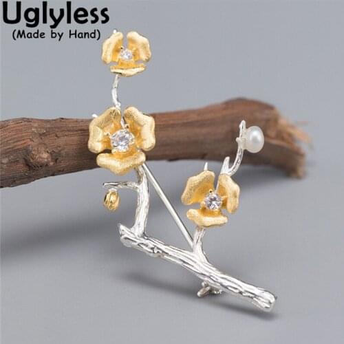 Uglyless Ethnic Flowers Brooches for Women French Romance Floral Jewelry Nature Pearls Crystals Pins Brooches 925 Silver Chokers