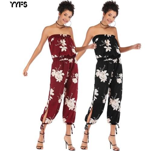 Summer 2021 Leggings Trousers Sexy Casual Chiffon Print One-piece Neck Jumpsuit Women Fashion Rompers Womens Jumpsuit Bodycon