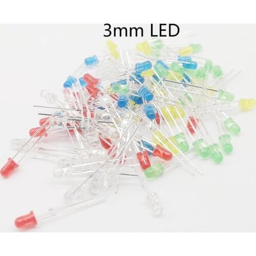 100pcs F3 Ultra Bright 3MM Round Diffused Green/Yellow/Blue/White/Red LED Light Lamp Emitting Diode Dides Kit