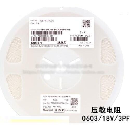 100pcs/lot SMD 0603 Voltage Dependent Resistor VDR 18V 3PF SDV1608S180C030YPTF Varistor Resistor