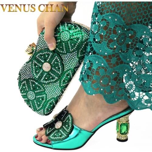 2021 New Arrival Green Color Fashion Women African Women Italian Design Nigerian Women Shoes and Bag Set for Party