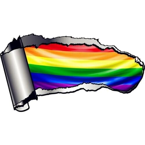 20x10.9cm 1 Pcs Ripped Open Gash Torn Metal Design with LGBT Gay Pride Rainbow Flag External Vinyl Car Sticker