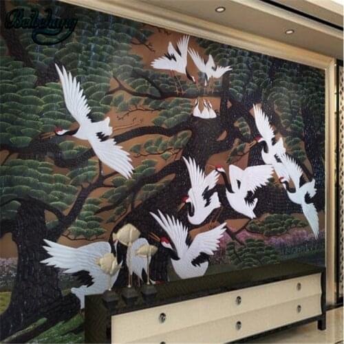 3DBEIBEHANG 3D Stereo Welcoming Loose Crane Lounge Sofa Background New Chinese Custom Wallpaper Mural Decor